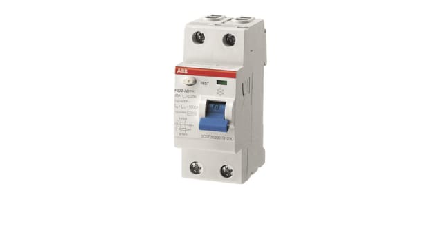 ABB F200 RCCB, 63A, 2 Pole, 300mA, Type A, 230/400V ac | 2CSF202201R3630  F202 A S-63/0,3