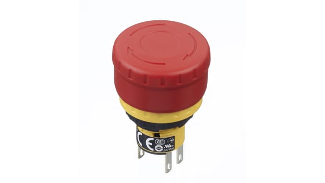 Idec XA Series Twist Release Emergency Stop Push Button, Panel Mount, 16mm Cutout, 2NC, IP40, IP65 | XA1E-BV3U02TR