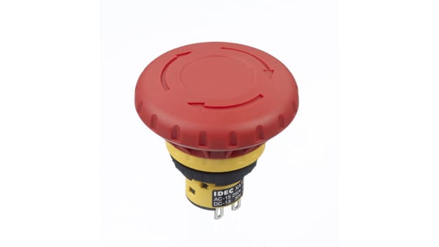 Idec XA Series Twist Release Emergency Stop Push Button, Panel Mount, 16mm Cutout, 2NC, IP40, IP65 | XA1E-BV4U02R