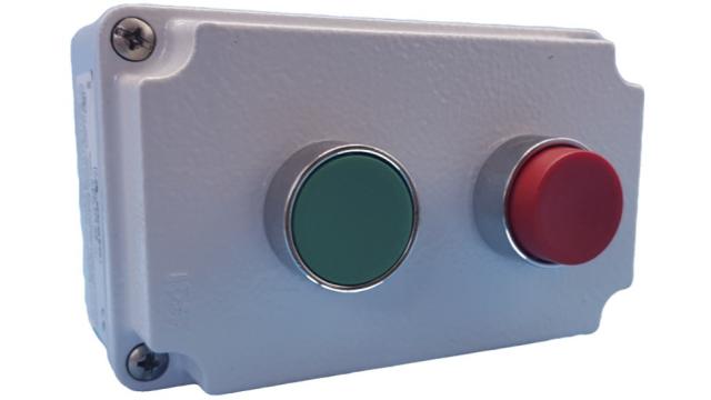 Lovato Push Button Control Station - SPDT, Aluminium, 2 Cutouts, Green, Red, IP67, IP66 | LPZM2B801