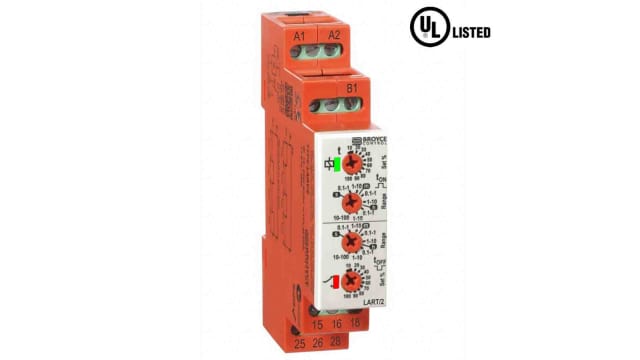 Broyce Control LART/2 Series DIN Rail Mount Timer Relay, 24 → 230 V ac/12 → 230V dc, 2-Contact, 0.1 s | LART/2 12-230V AC/DC