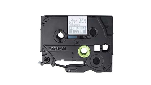 Brother White on Silver Label Printer Tape, 8 m Length, 12 mm Width | TZEPR935