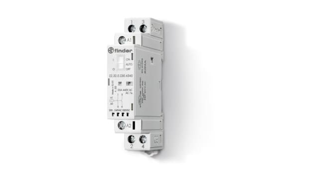 Finder 22 Contactor, 230 V ac/dc Coil, 2-Pole, 25 A, 4.8 W 230 V ac/dc, 2 NO, 440V ac, 250 V ac | 22.32.0.230.4340