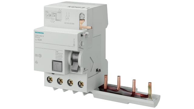 Siemens Residual Current Circuit Breaker with Overload Protection, 40 A Current Rating, 4-Pole, 300 mA Trip Sensitivity, | 5SM26420