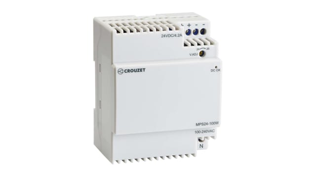 Crouzet Switched Mode DIN Rail Power Supply, 100V ac ac Input, 24V dc, 4.2A Output | 89451010