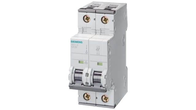 Siemens SENTRON 5SY8 Miniature Circuit Breaker, 2-Pole, 4 A, Type C, 400 V ac AC, 72 V dc DC, 5 kA Breaking Capacity | 5SY8204-7