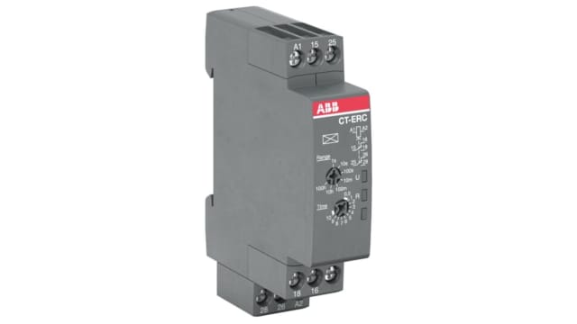 ABB CT-C Series DIN Rail, Snap-On Timer Relay, 24 → 240V ac, 2-Contact, 0.05 s - 100h, 1-Function, SPDT | 1SVR508100R0100  CT-ERC.22