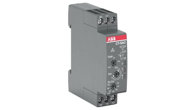 ABB CT-C Series DIN Rail, Snap-On Timer Relay, 24 → 240V ac, 2-Contact, 0.05 s - 10min, 1-Function | 1SVR508210R0100