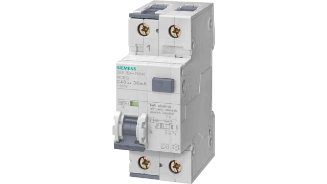 Siemens Residual Current Circuit Breaker with Overload Protection, 25 A Current Rating, 2-Pole, 30 mA Trip Sensitivity, | 5SU1354-4KK25
