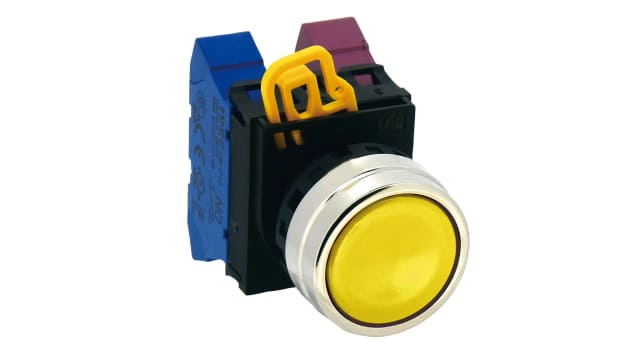 Idec YW4B Series Yellow Momentary Push Button Head, 22 mm Cutout, IP65 | YW4B-M1Y