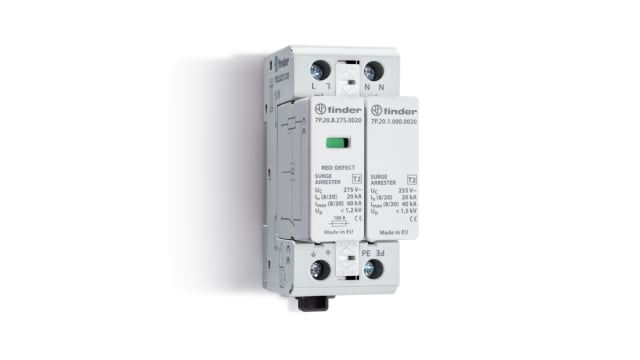 Finder 1 Phase Surge Arrester, 40 kA, 1.5 kV, DIN Rail | 7P.22.8.275.1020
