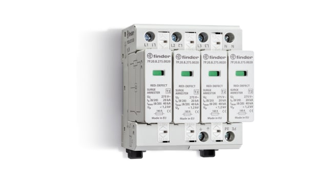 Finder 3 Phase Surge Protector, 40 kA, 1.5 kV, DIN Rail | 7P.25.8.275.0020