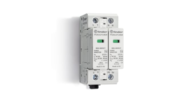 Finder 1 Phase Surge Arrester, 40 kA, 1.5 kV, DIN Rail | 7P.27.8.275.0020