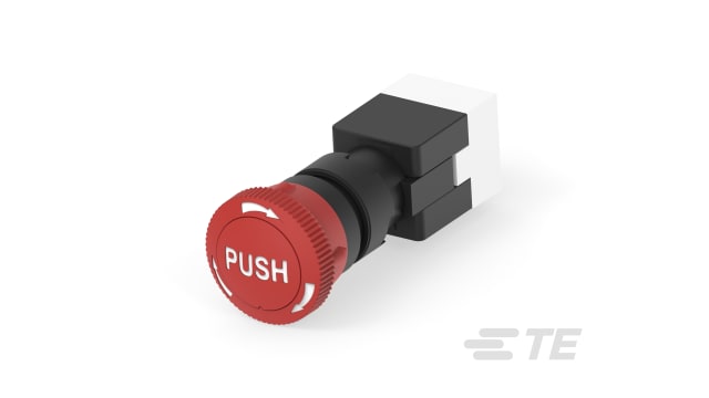 TE Connectivity Twist Release Emergency Stop Push Button, Panel Mount, 16mm Cutout, 1 NO + 1 NC, IP65 | PBES16N50R