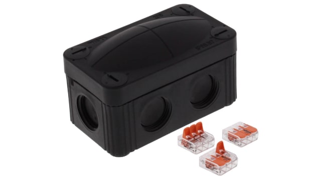 WISKA Black RAL 9005 Polypropylene Junction Box, IP66, IP67, 4 Terminals, 85 mm, 49 mm 51 mm | 10109900