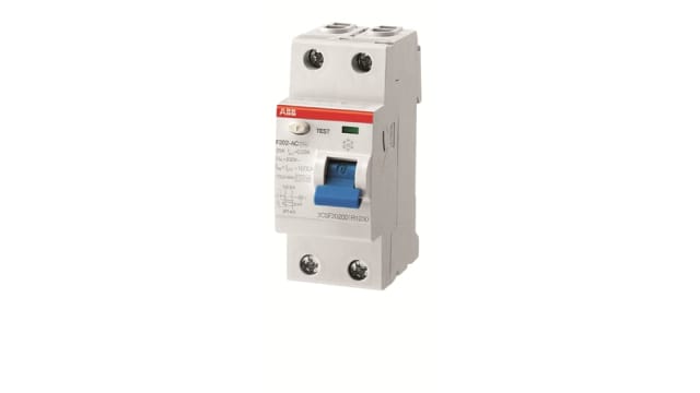 ABB F200 RCCB, 25A, 2 Pole, 100mA, Type A, 230V ac | 2CSF202101R2250 F202 A-25/0.1