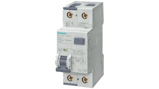 Siemens Residual Current Circuit Breaker with Overload Protection, 16 A Current Rating, 2-Pole, 30 mA Trip Sensitivity, | 5SU1354-7LB16