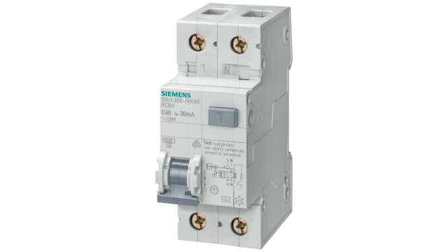 Siemens Residual Current Circuit Breaker with Overload Protection, 16 A Current Rating, 2-Pole, 30 mA Trip Sensitivity, | 5SU1356-0KK16