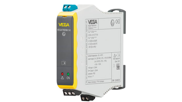 Vega VEGATRENN 141 Series Galvanic Isolator, Current Input, 65 V ac, 230 V Supply | TRENN141.ACXXKBX
