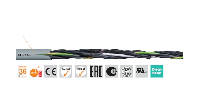 Igus Chainflex CF130.UL Control Cable, 18 Cores, 0.5 mm² 20 AWG, Unscreened, 100 m, Grey Polyvinyl Chloride Sheath | CF130.05.18.UL (100m)