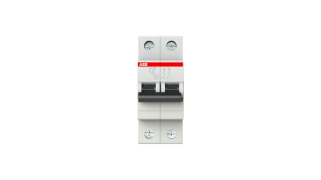 ABB ComPact Home SH200 Miniature Circuit Breaker, 2-Pole, 16 A, Type C, 400 V ac AC, 400 V DC, 6 kA Breaking Capacity | 2CDS212001R0164 SH202-C 16
