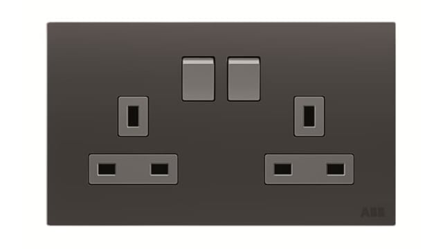 ABB AMPLIMITE 0.50 Black 2 Gang Plug Socket, 13 A, Single Socket | 2CLA643719N1501 AM239147-S
