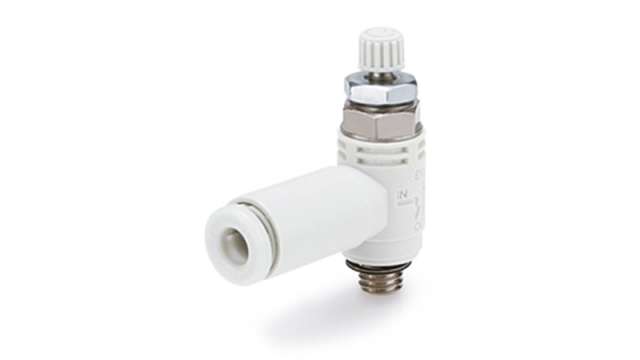 SMC ASV310F Series Threaded Speed Exhaust Controller, R 1/8 Inlet Port x 6mm Tube Outlet Port | ASV310F-01-06S-J