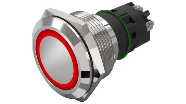 EAO 82 Series Illuminated Illuminated Push Button, Momentary, Panel, 22 mm Cutout, SPDT, Red LED, IP65, IP67, 240 V 240 | 82-6552.1113