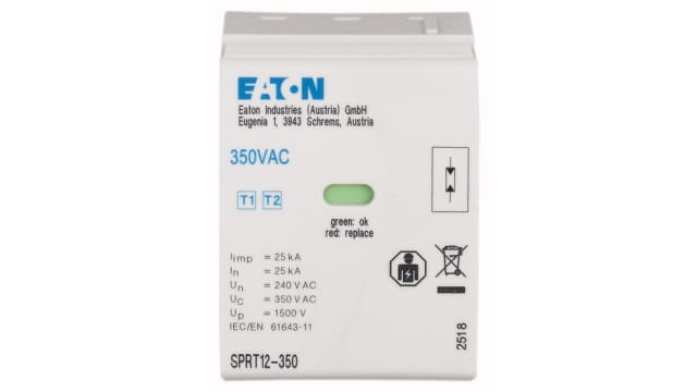 Eaton Surge Arrester, 25 kA, 350 V ac | 195237 SPRT12-350