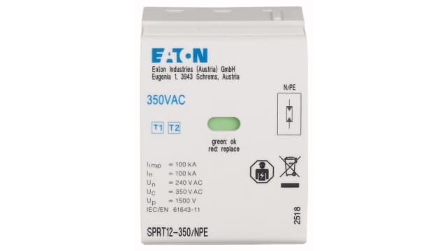 Eaton Surge Arrester, 100 kA, 350 V ac | 195238 SPRT12-350/NPE