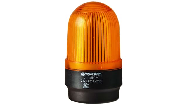 Werma 211 Series Yellow Continuous lighting Beacon, 24 V, Base Mount, LED Bulb, IP65 | 211.300.75