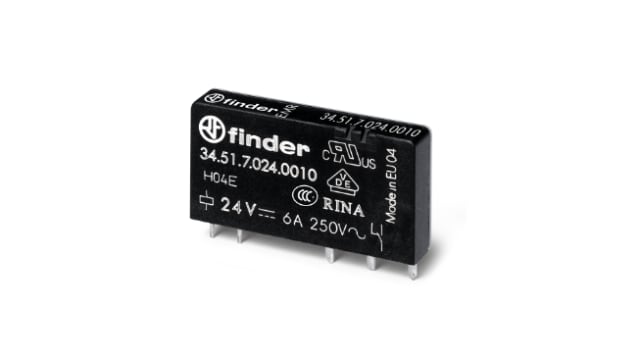 Finder 34 Series Industrial Relay, 10 A Load, PCB Mount, Plug In, 400 V ac Load, 60 V dc Control | 345170244310