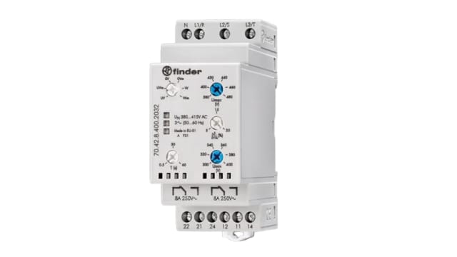 Finder Voltage Monitoring Relay, 3 Phase, DPDT | 704284002032