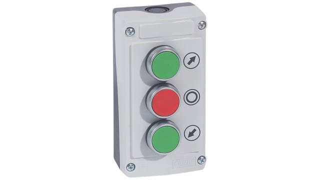 Legrand Push Button Control Station - 1 NO/1 NC, Plastic, 3 Cutouts, Red, Green, IP66 | 0 242 36