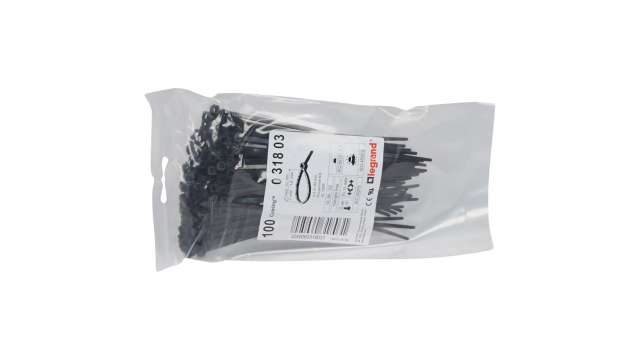 Legrand Cable Tie, 140 mm x 3.5 mm, Black Plastic | 0 318 03