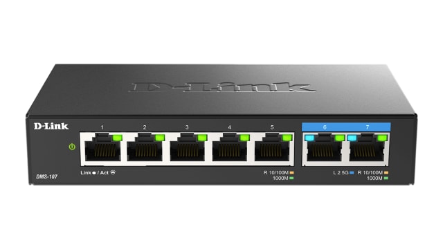 D-Link 7-Port Multi-Gigabit Unmanaged Switch, Unmanaged 7 Port Network Switch, EU | DMS-107/E