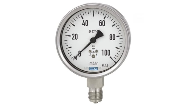 WIKA NPT 1/4 Analogue Pressure Gauge 20mbar Bottom Entry 100mm Outside Diameter | 39986523