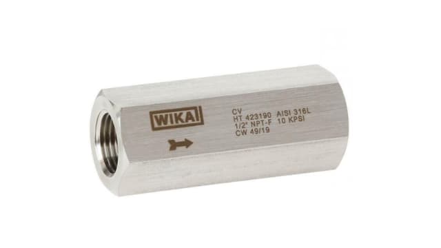 WIKA Stainless Steel Single In-Line  Mounting, Hydraulic Check Valve, 57420084, NPT, 1.38 bar  Cracking Pressure | 57420084