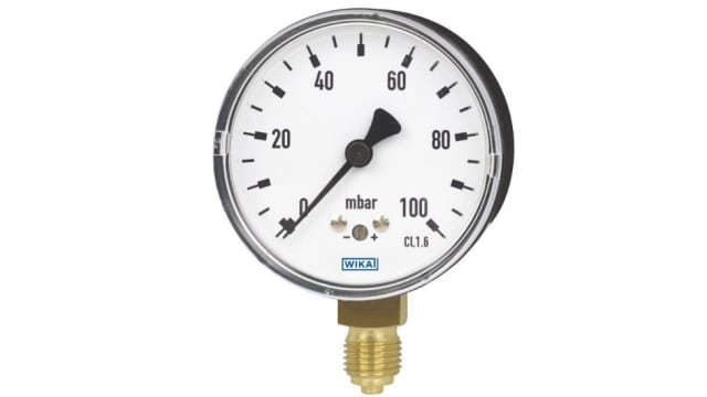 WIKA NPT 1/4 Analogue Pressure Gauge 40mbar Back Entry 63mm Outside Diameter | 48769211