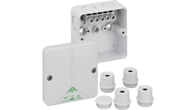 Spelsberg Abox m 025 Series Grey Polystyrene Junction Box, IP54, IP65, 5 Terminals, 82 mm, 82 mm 52 mm | 80242001