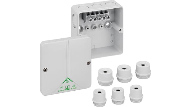 Spelsberg Abox m 040 Series Grey Polystyrene Junction Box, IP54, IP65, 5 Terminals, 94 mm, 94 mm 57 mm | 80442001