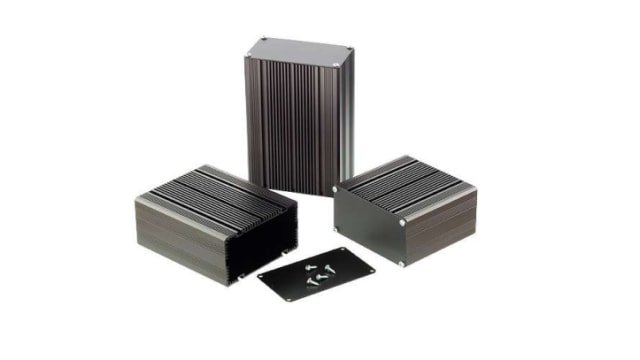 Nu-Tech Engineering E005 Series Black Black Lid Aluminium General Purpose Enclosure Flanged 60.5 mm, 285 mm, 105 mm | E005/004