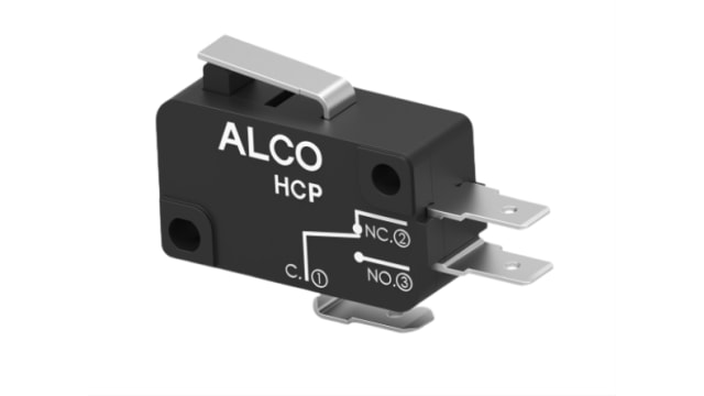 TE Connectivity Short Lever Snap Action Micro Switch, Quick Connect Terminal, 10A, SPDT | HCP10DTD1L04