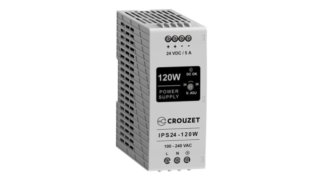 Crouzet 89452 Linear DIN Rail Power Supply, 90 → 264V ac ac Input, 24V dc dc Output, 5A Output, 120W | 89452122