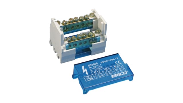 nVent ERIFLEX Distribution Block, 2 Way, 500 V, 100A, Blue | 563910
