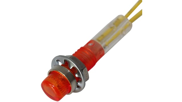 CAMDENBOSS 515 Series Red Filament Panel Mount Indicator, 12V, 6.4mm Mounting Hole Size, Stripped Wire Termination | IND515205-1235-T/RD