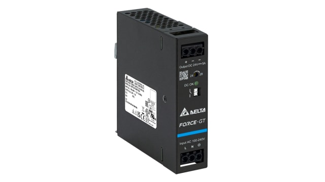 Delta Electronics DRF-120W Switched Mode DIN Rail Power Supply, 90 → 264V ac ac Input, 24V dc dc Output, 5A | DRF-24V120W1GBA