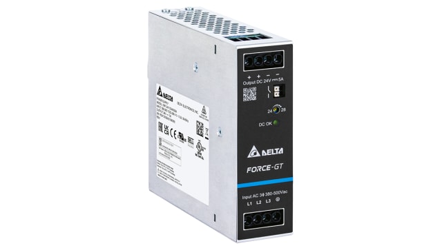 Delta Electronics DRF-120W Switched Mode DIN Rail Power Supply, 90 → 264V ac ac Input, 24V dc dc Output, 5A | DRF-24V120W3GBA
