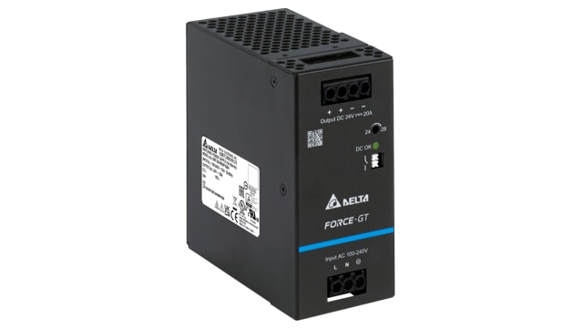 Delta Electronics DRF-480W Switched Mode DIN Rail Power Supply, 90 → 264V ac ac Input, 24V dc dc Output, 20A | DRF-24V480W1GBA