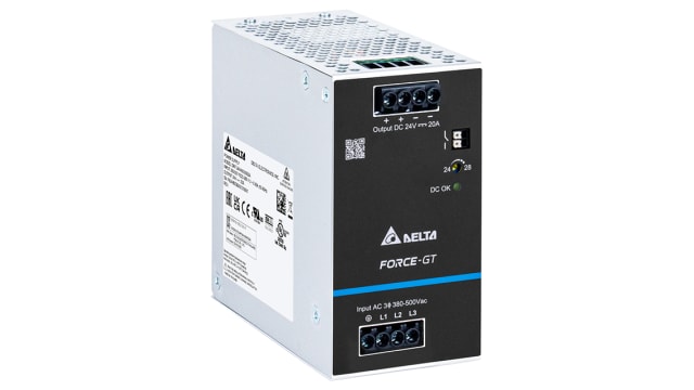 Delta Electronics DRF-480W Switched Mode DIN Rail Power Supply, 90 → 264V ac ac Input, 24V dc dc Output, 20A | DRF-24V480W3GBA
